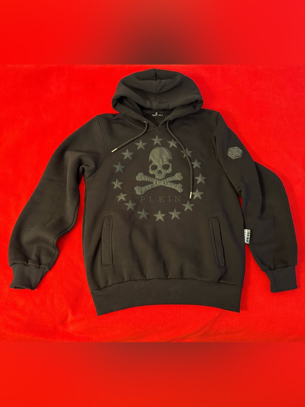 Philipp Plein Stitched Skull Logo Black Hoodie Size M Adult EUC
